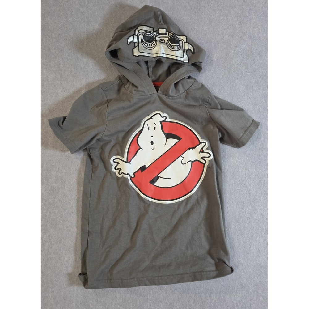 Ghostbusters Boys Size 7 Hooded T Shirt Gray Short Sleeve Graphic Logo Tee